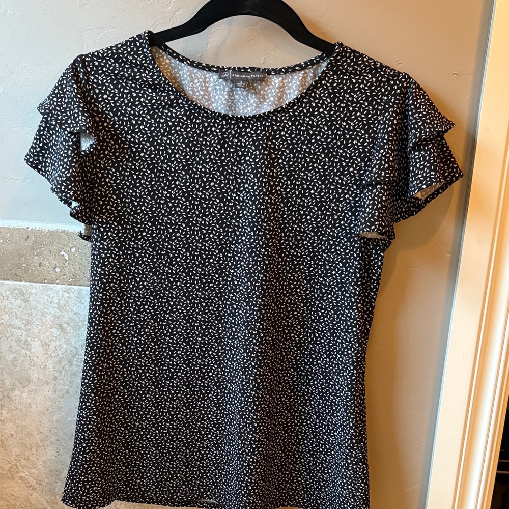 Adrianna Papell Black and White Floral Blouse